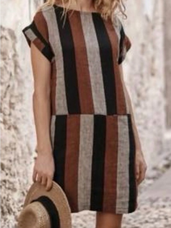 Garnet Hill Dresses & Skirts - Garnet Hill Striped Short-Sleeve Shift Dress 100% Linen